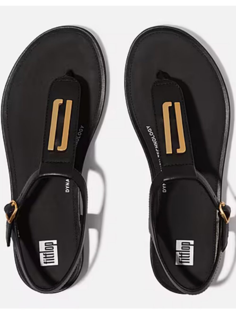 GRACIE Gold-Trim Leather T-Bar Sandals (Brand New, Never Worn, Still in Box)